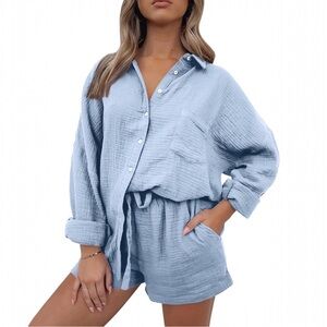 NWT AUTOMET 2 Piece Set Womens Lounge Matching Oversized Top & Shorts